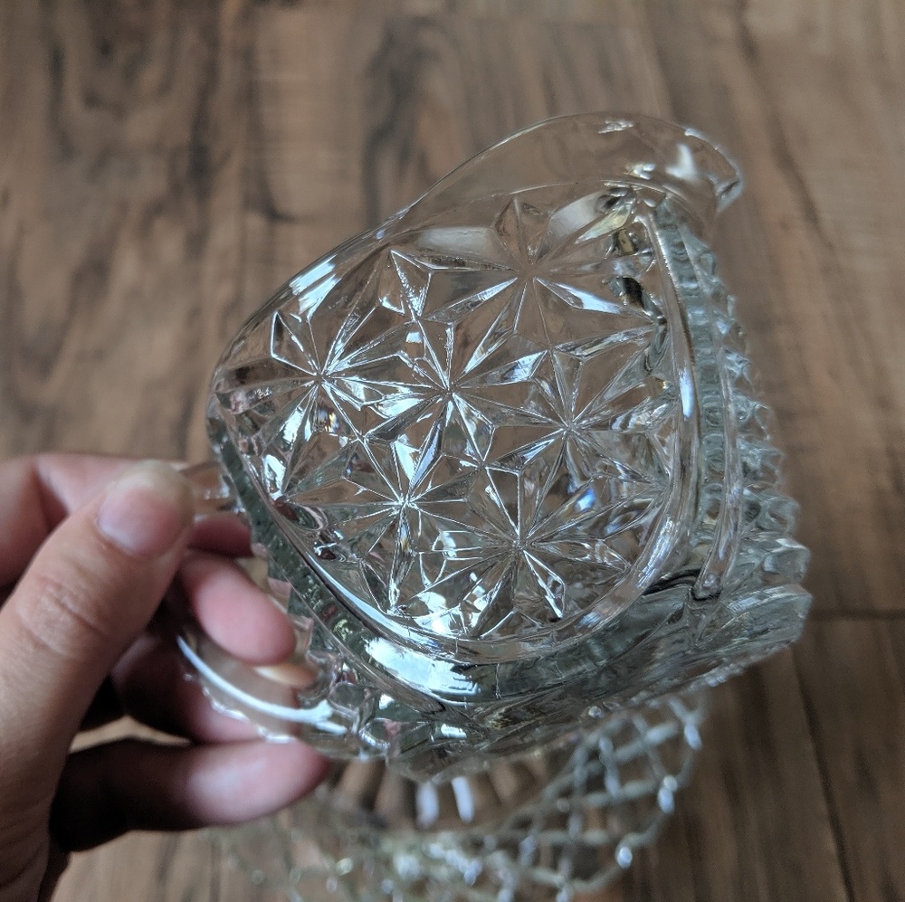 Early 1900's Etched Crystal Creamer + Dish - Picture 6 of 8